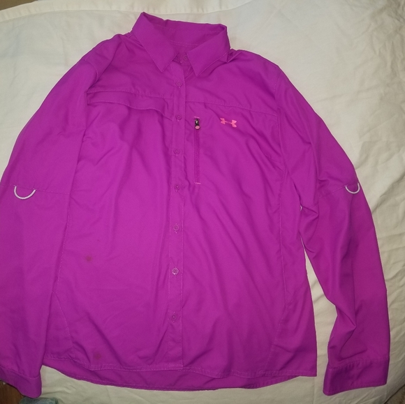 Under Armour Heat Gear Semi Fitted Long Sleeve Button Up Shirt Size Large - Picture 3 of 5